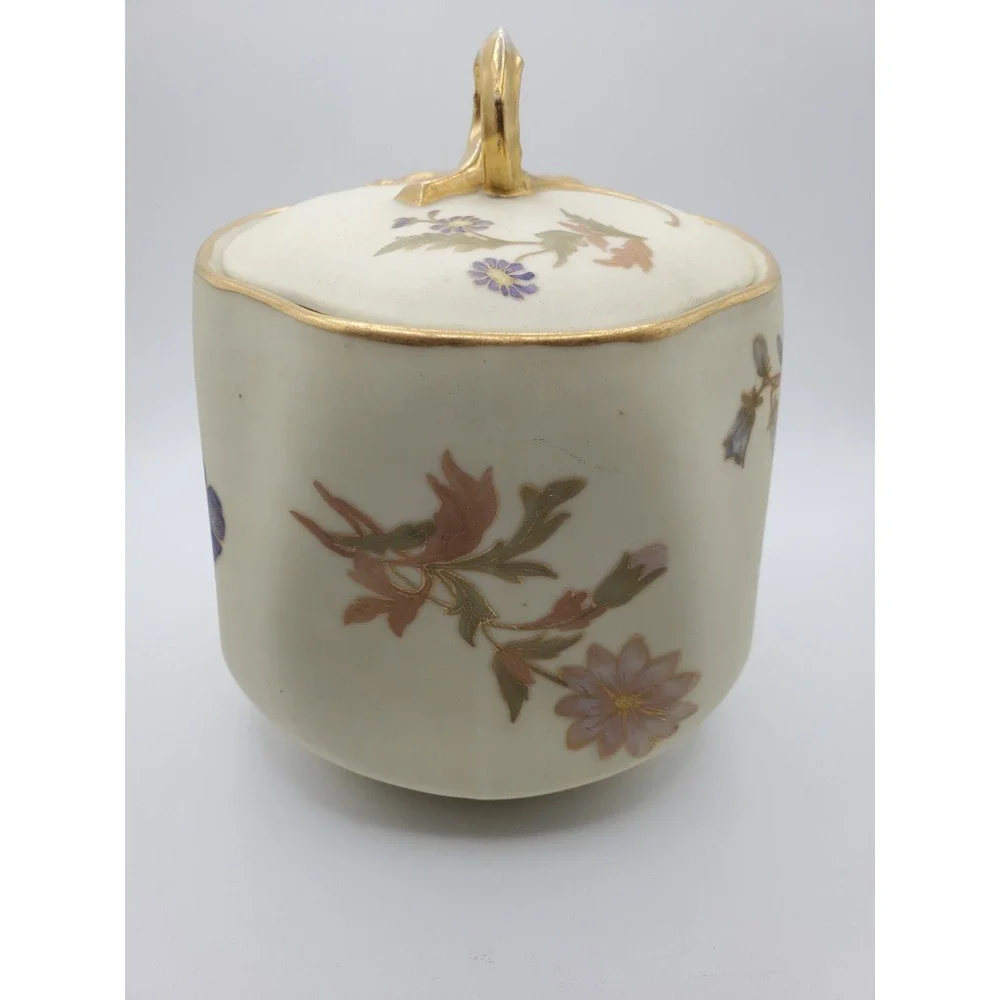 Vintage Bisque Biscuit  Cookie Jar Gold Gilt Flowers